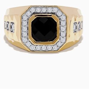 Effy Men's 14K Yellow Gold Onyx and Diamond Ring mens